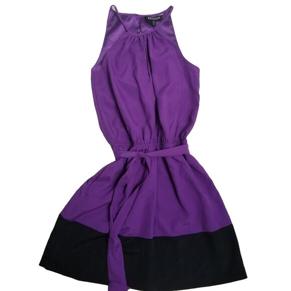 Express Purple and Black Keyhole Halter Neck Dress - Picture 1 of 10